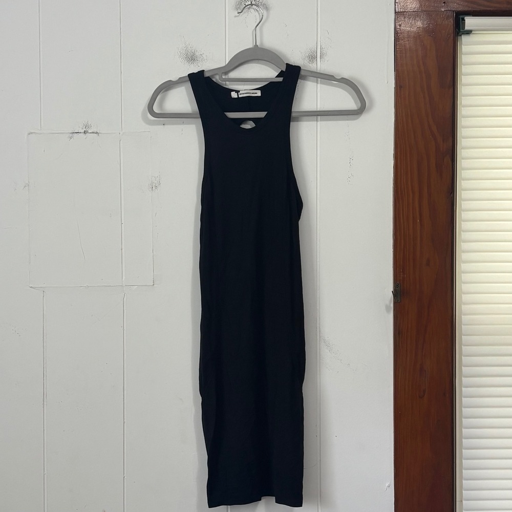T by Alexander Wang Black Ribbed Racerfront Open Back Mini Tank Dress Small